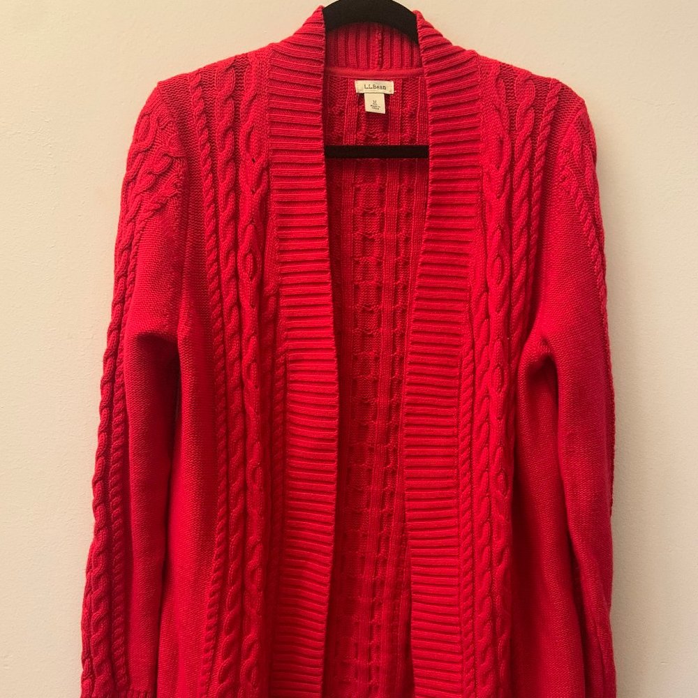 L.L. Bean Open Cardigan Candy Red 100% Cotton